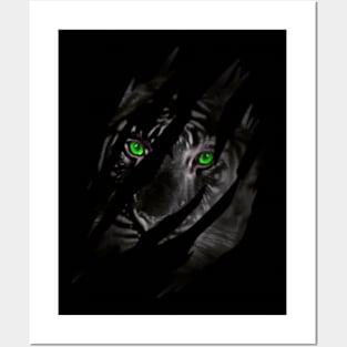 Cat Eye of the Fearless Tiger Silhouette Posters and Art